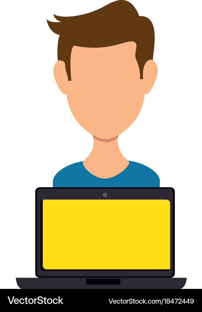 Laptop computer with user vector image