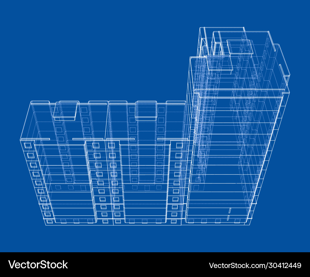Multi-Story Building Wireframe Model vector image