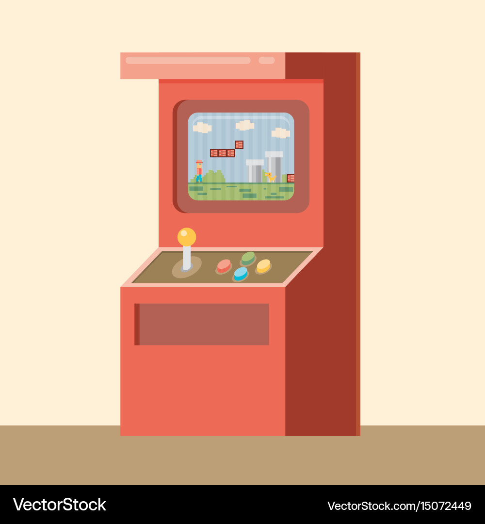 Retro arcade machine with game flat style vector image