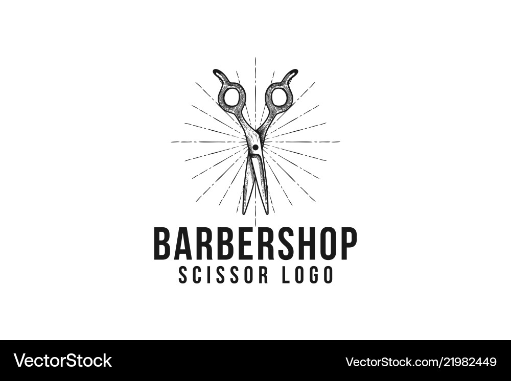 Scissor vintage hand drawn barber shop logo Scissor vintage hand drawn barber shop logo vector image