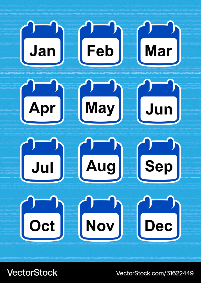 Set calendar icons with month names simple vector image