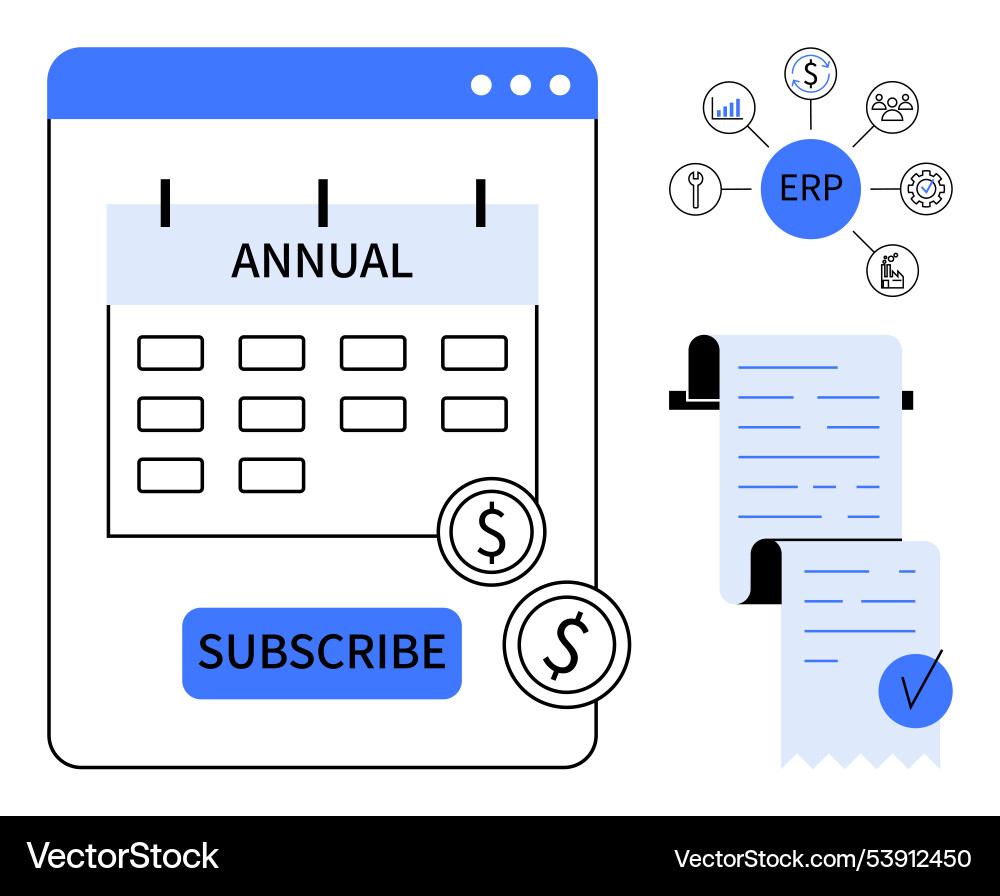 Annual subscription plan with erp integration Vector Image