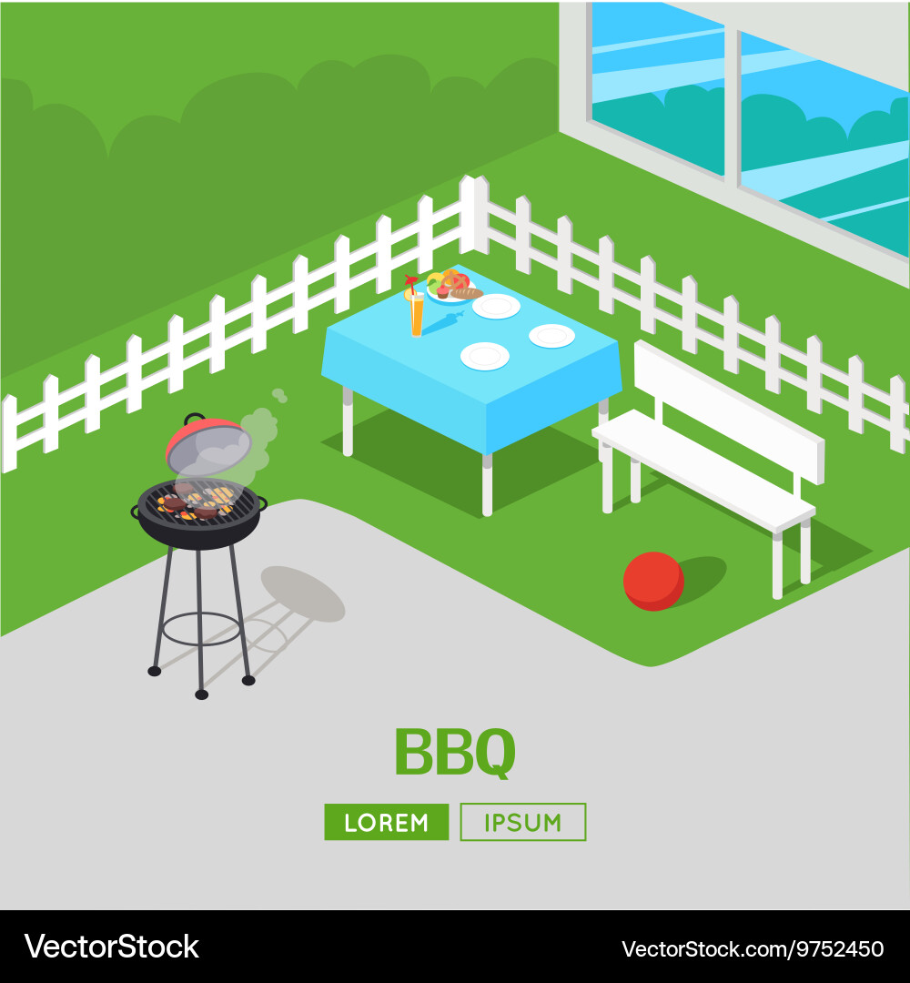 Backyard BBQ Party - Isometric Vector Image