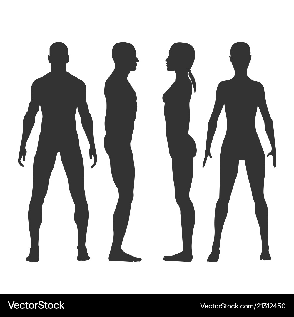 Mann und Frau Silhouettes - Front & Side View Vektorbild