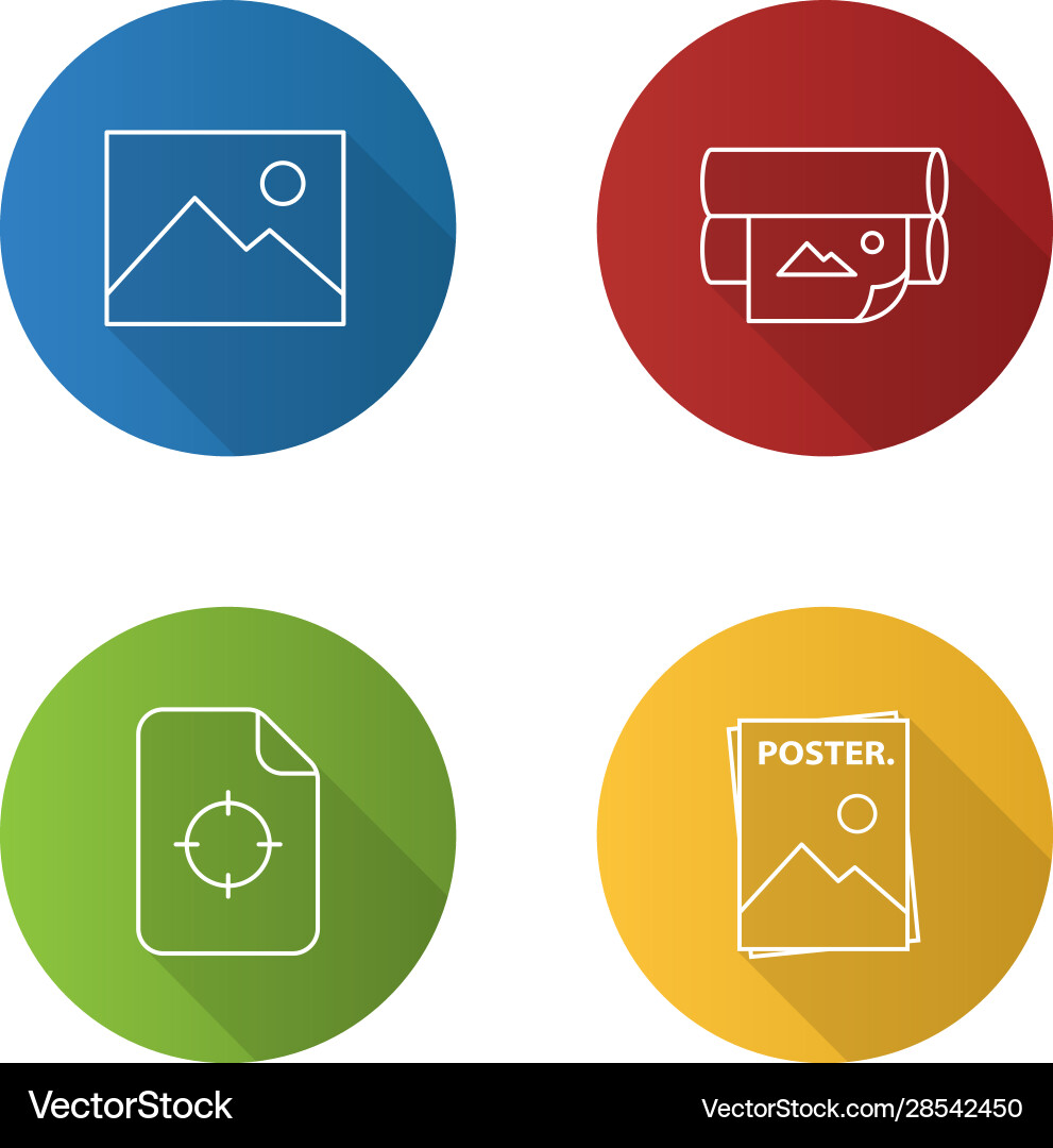 Printing flat linear long shadow icons set Vector Image