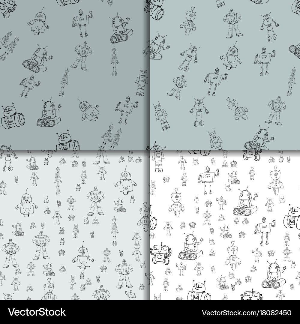 Robot doodles pattern set vector image