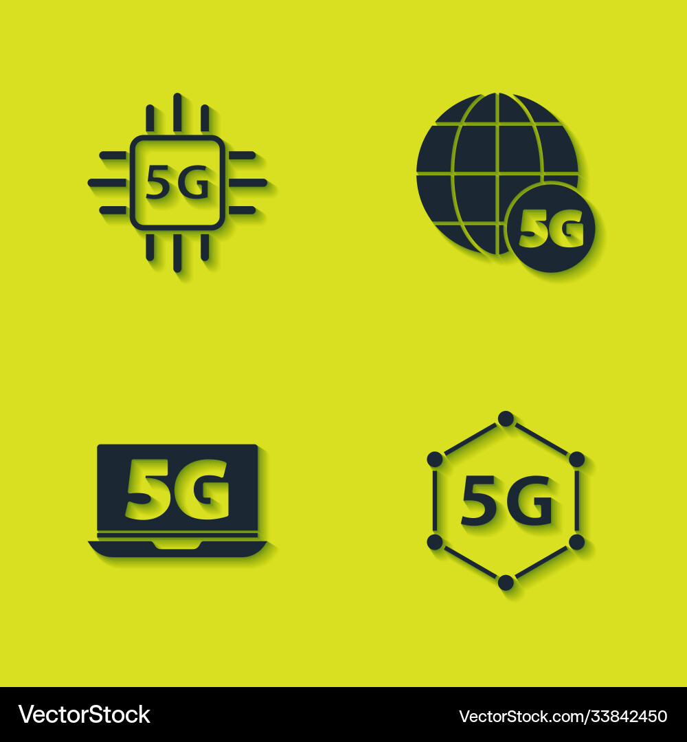 Set processor 5g network laptop with and icon Vector Image