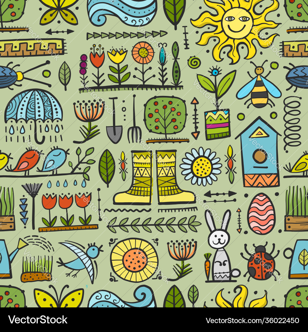 Spring and gardening background seamless pattern Spring and gardening background seamless pattern vector image