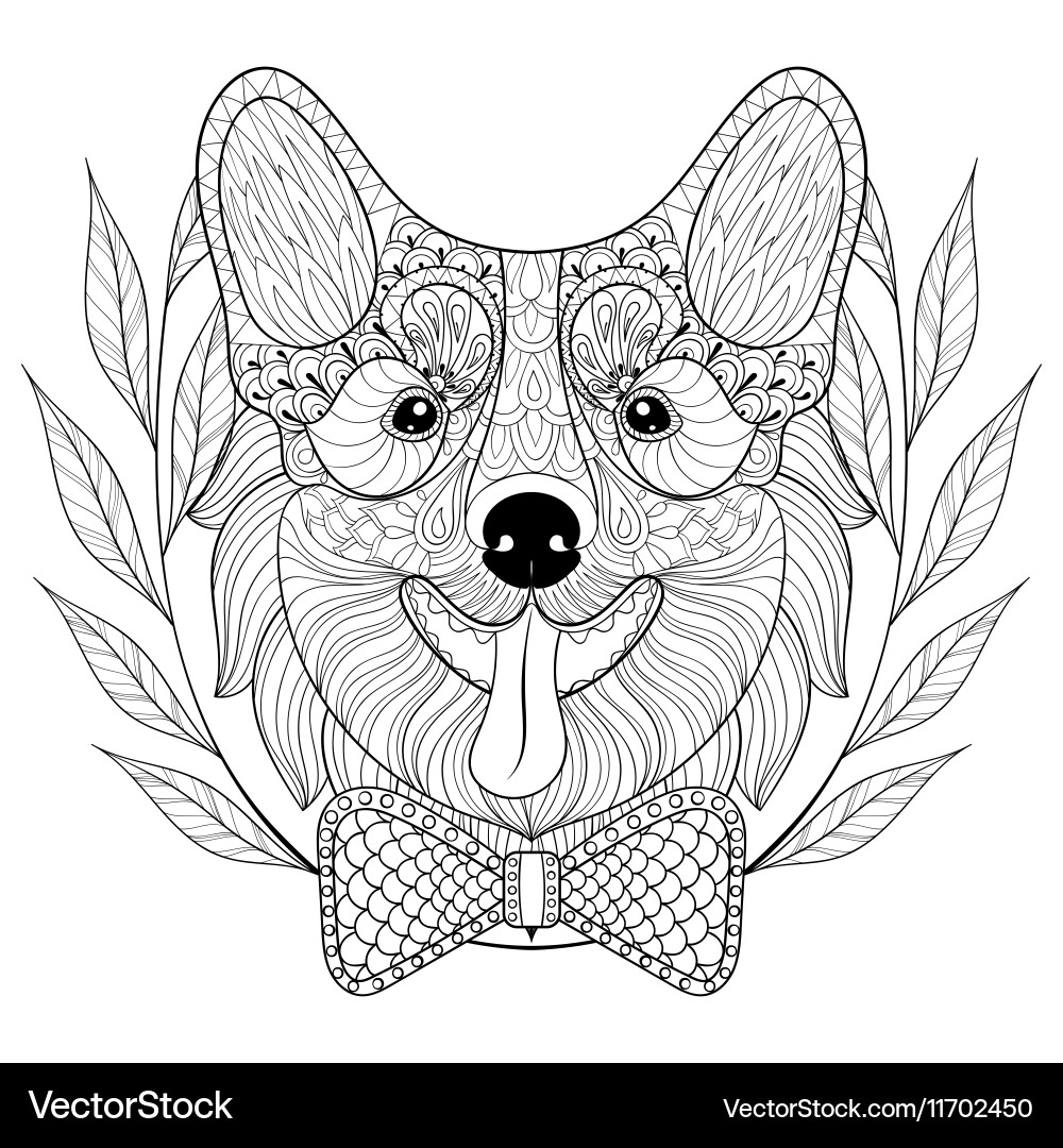 Zentangle Corgi mit Kranz Vektorbild