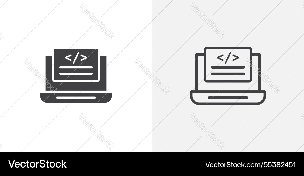 Display code icons in black fill and liner Vector Image