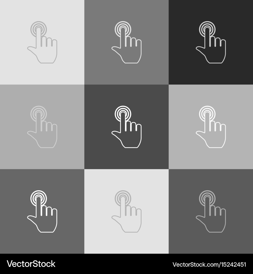 Hand click on button grayscale version vector image