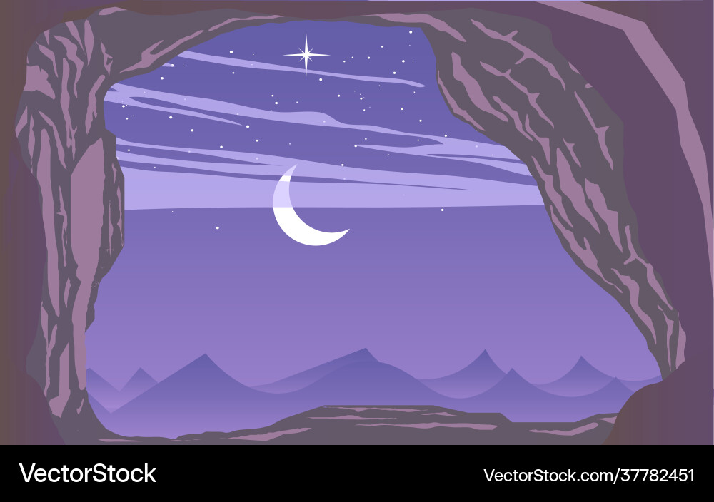 Landscape cave in night flat design Landscape cave in night flat design vector image