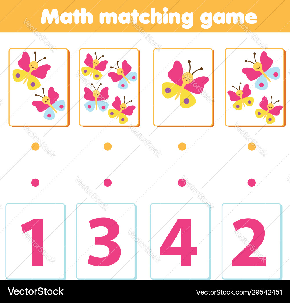 Mathematics educational game match objects vector image