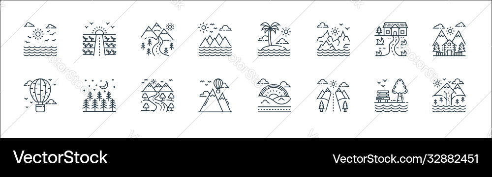 Nature and landscape line icons linear set Nature and landscape line icons linear set vector image