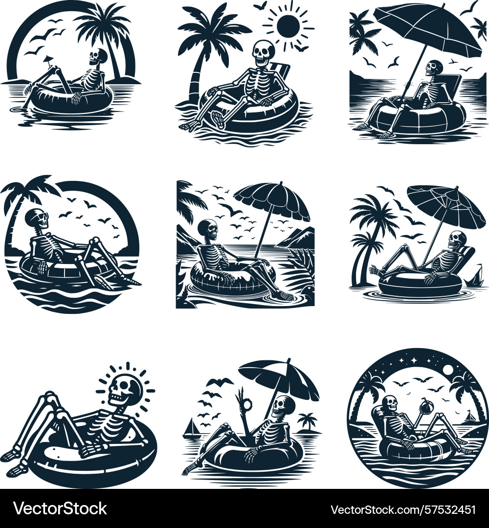 Skeleton in a pool floaty bundle beach scene vector image