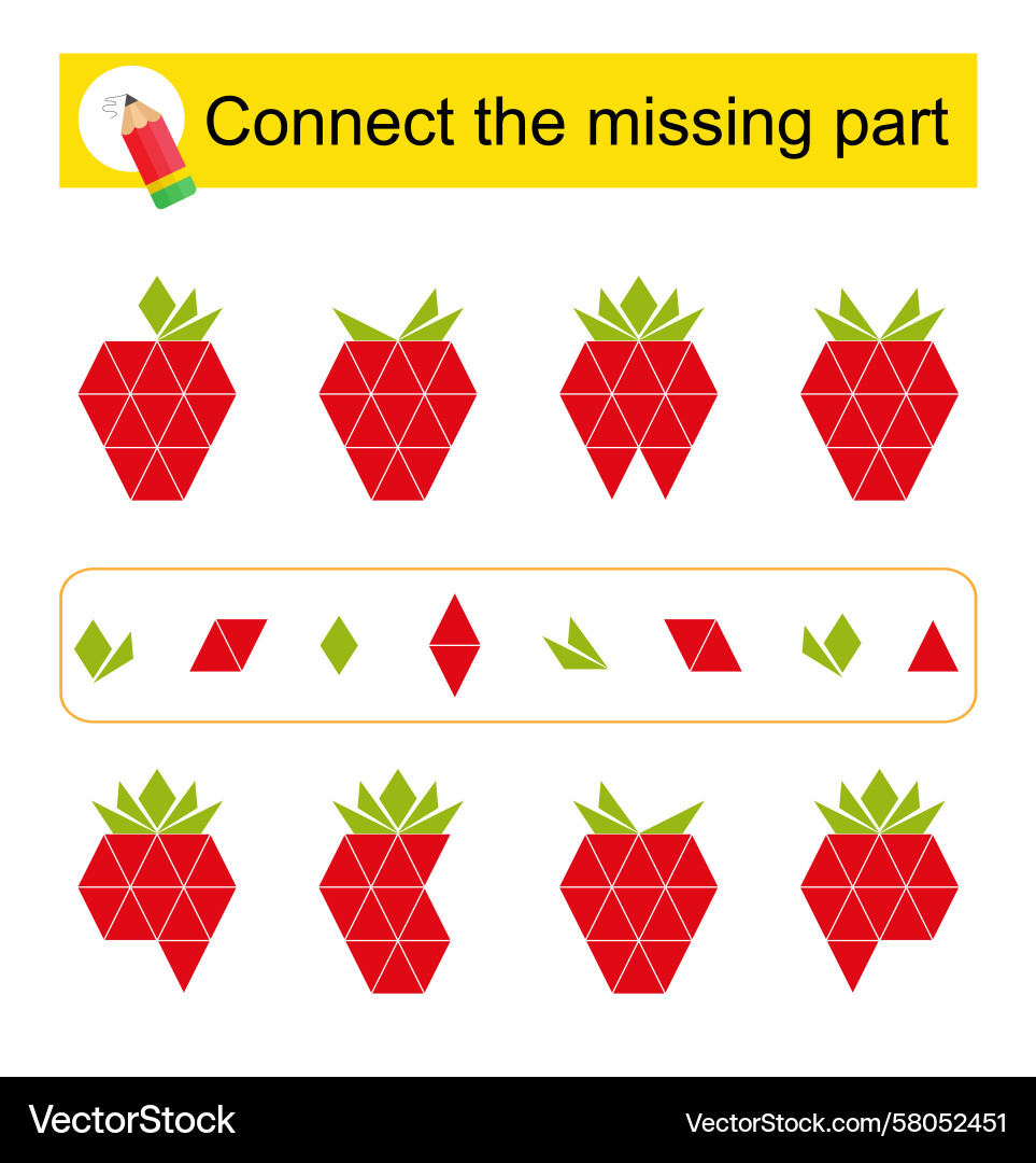 Strawberry Shape Puzzle - Connect the Missing Part Vector Image