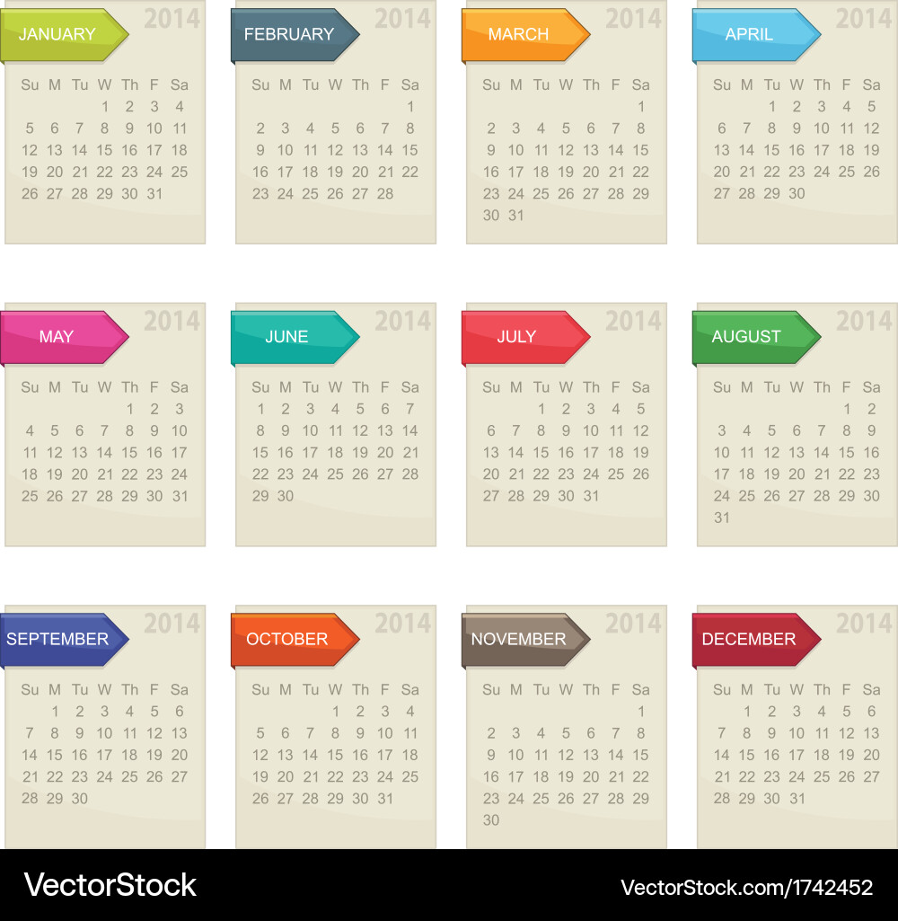 2014 Calendar - Square Tab Layout vector image