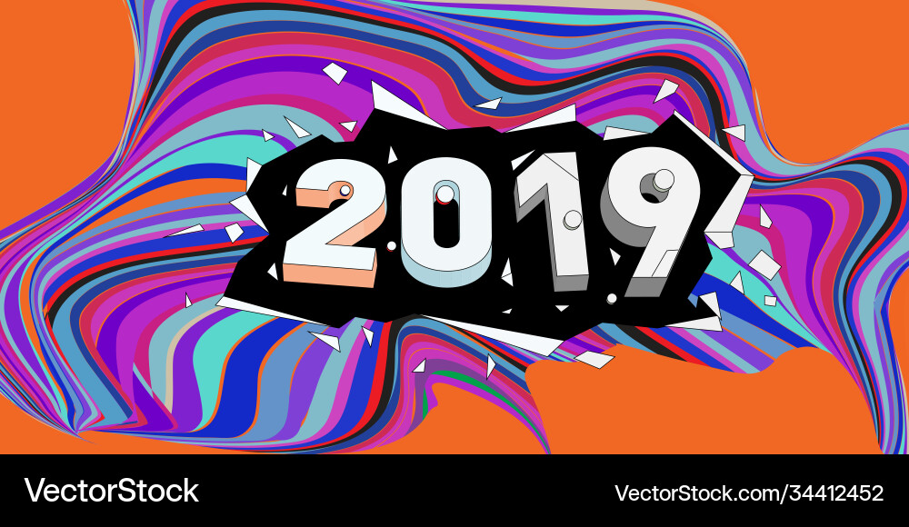 2021 new year text with wavy colorful line vector image