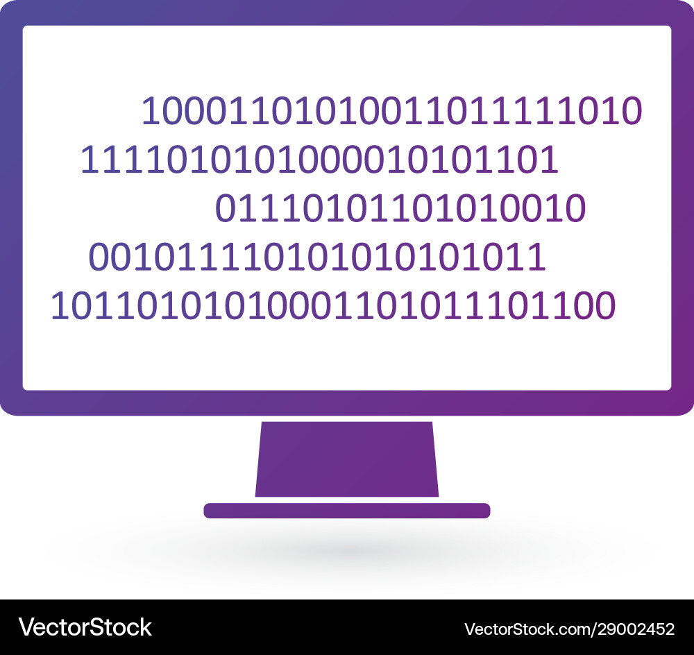 Binary code on computer monitor icon high vector image