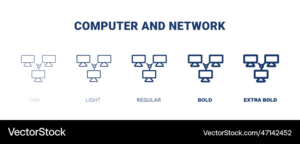 Computer and network icon thin light regular bold Computer and network icon thin light regular bold vector image