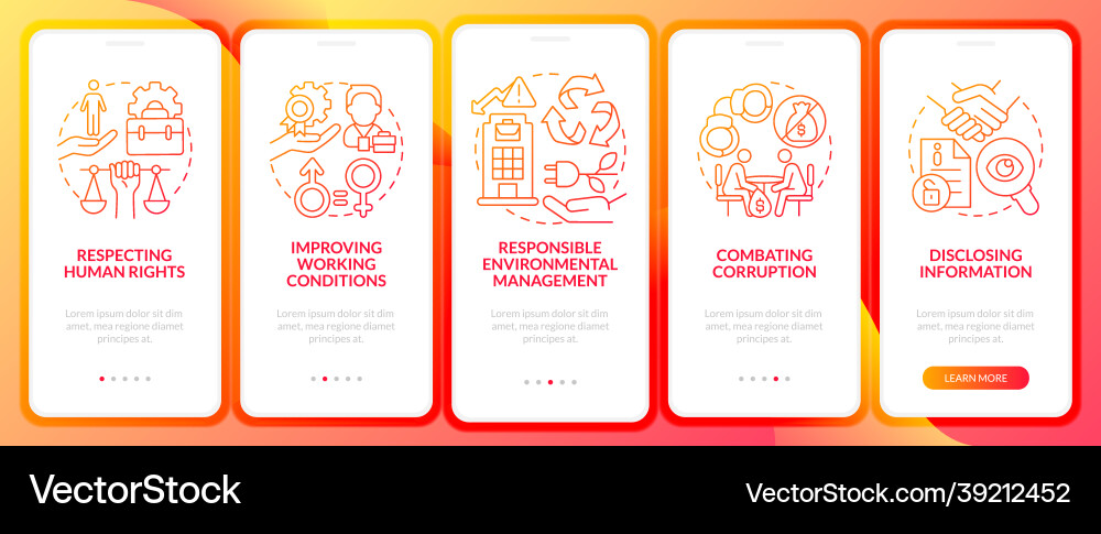 Csr issues red gradient onboarding mobile app Csr issues red gradient onboarding mobile app vector image