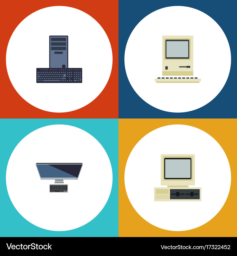 Flat icon laptop set of pc computer processor vector image