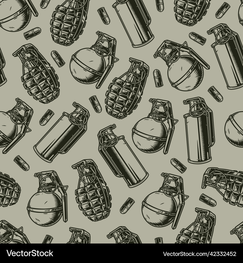 Hand grenades monochrome seamless pattern Vector Image