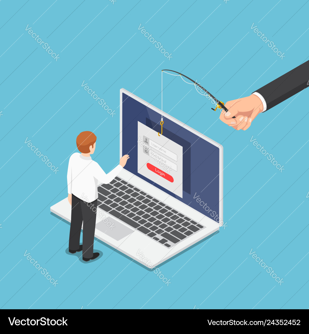 Isometric hacker trying to steal data from Isometric hacker trying to steal data from vector image