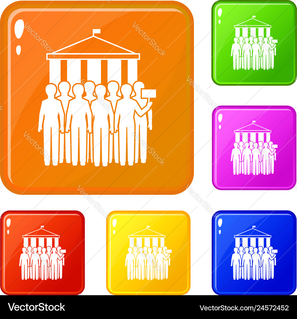 Man with banner icons set color Vector Image
