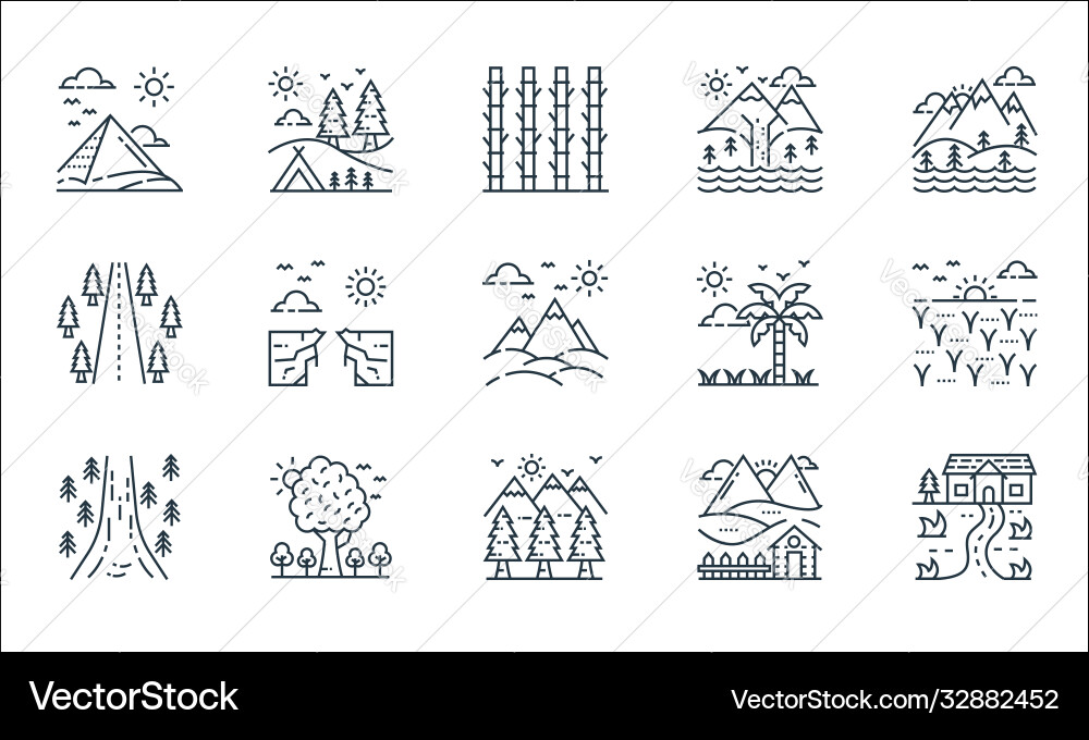Nature and landscape line icons linear set Vector Image