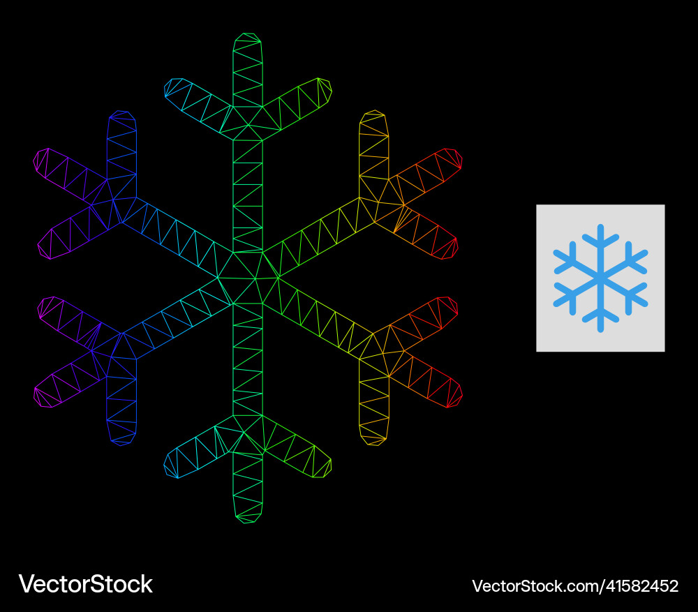Rainbow gradient polygonal mesh snowflake icon Rainbow gradient polygonal mesh snowflake icon vector image