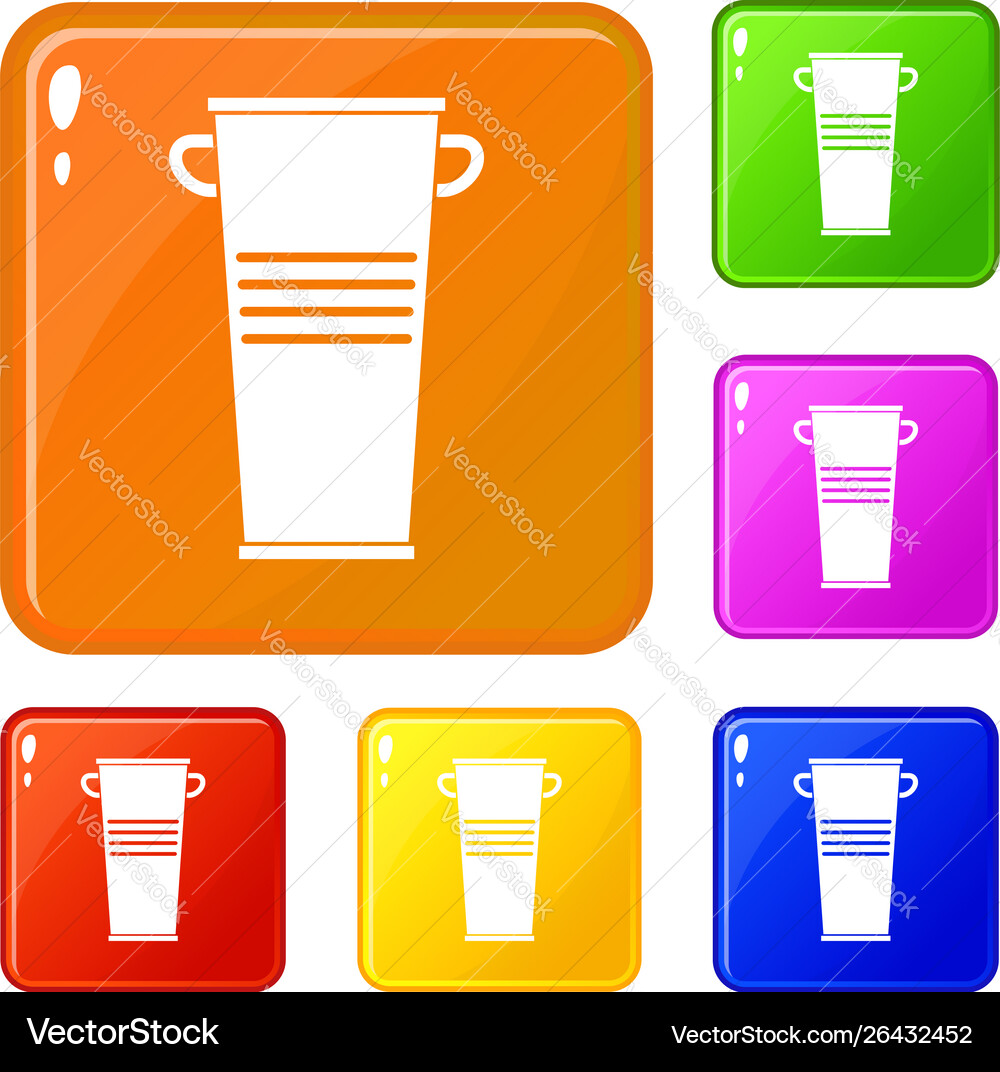 Trash can with handles icons set color Trash can with handles icons set color vector image