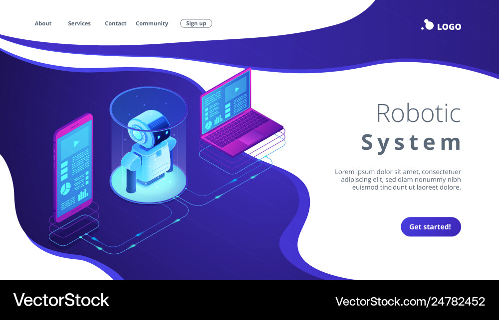 Wifi controlled robotics isometric3d landing page Vector Image