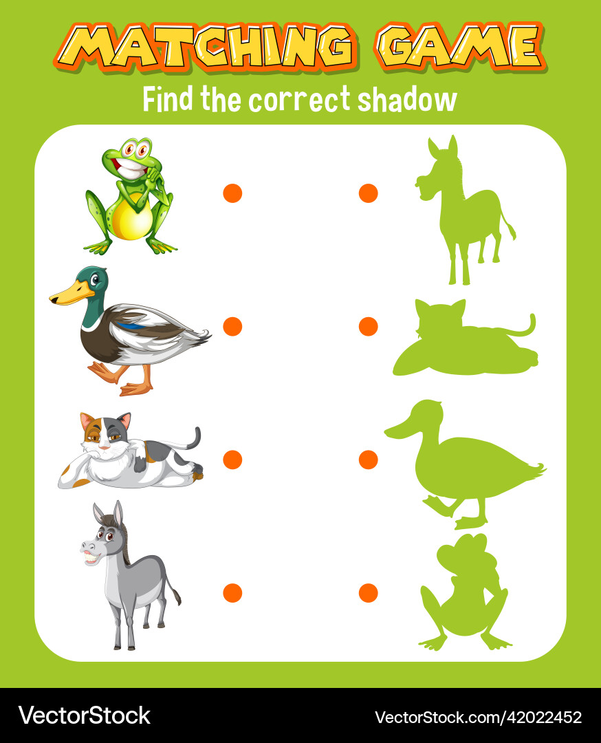 Worksheet design for matching shadow Worksheet design for matching shadow vector image