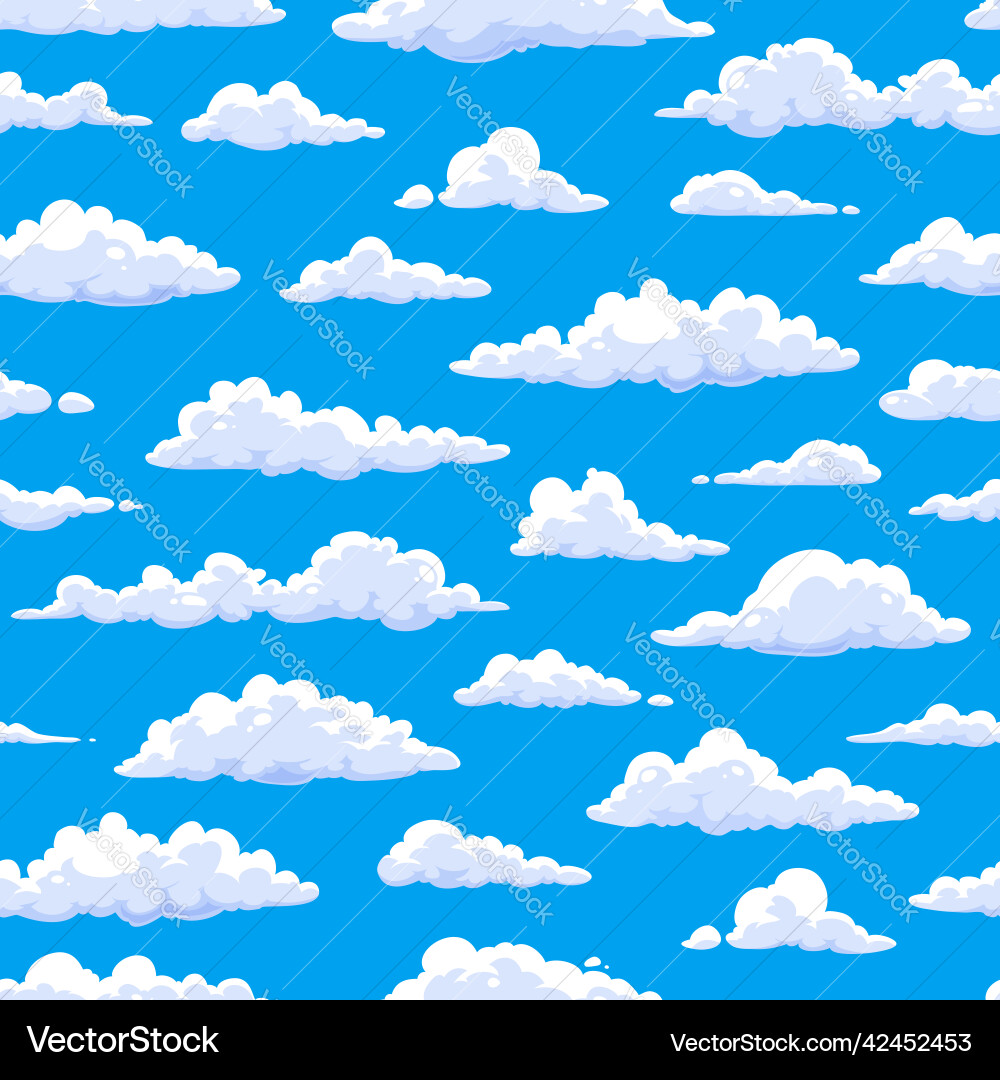 Cloudscape seamless pattern cartoon fluffy clouds vector image