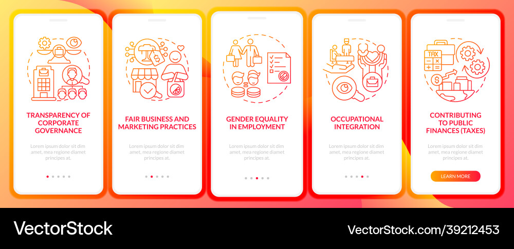 Csr matters red gradient onboarding mobile app Vector Image