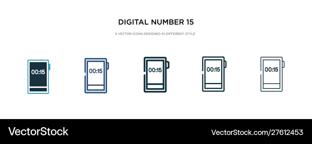 Digital number 15 icon in different style two vector image
