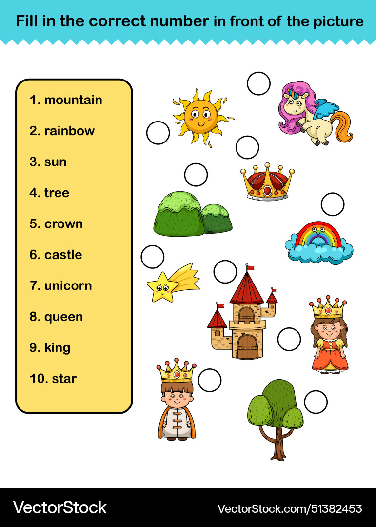 Fill in the correct number front Fill in the correct number front vector image