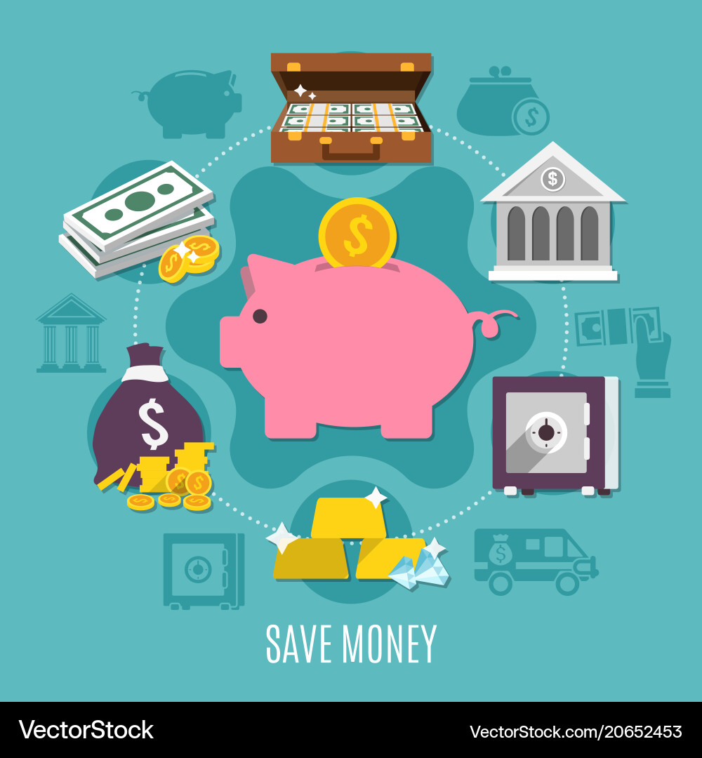 Money colored and flat composition Royalty Free Vector Image
