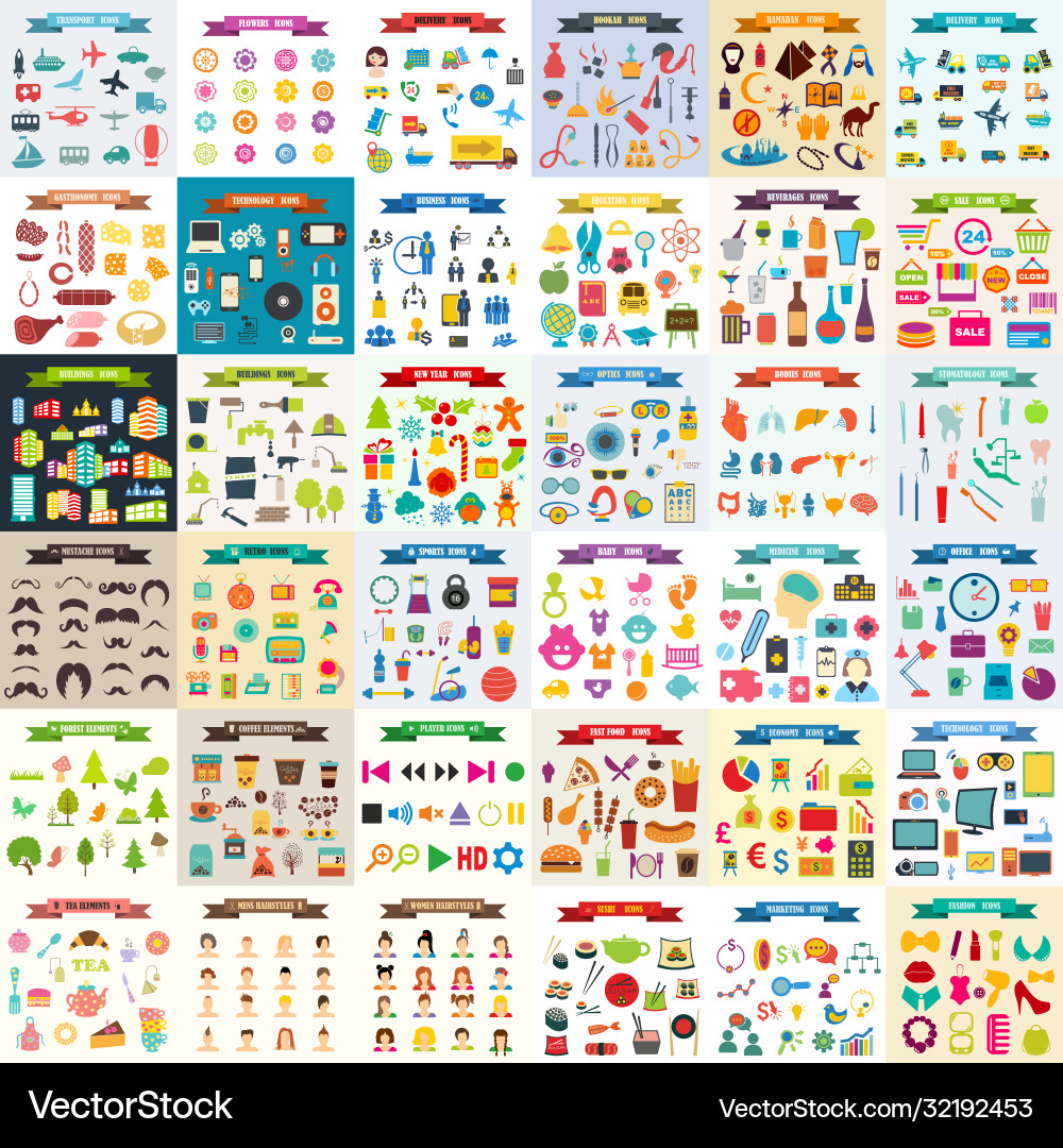 Multicolor Icon Set - Tape & Various Objects vector image