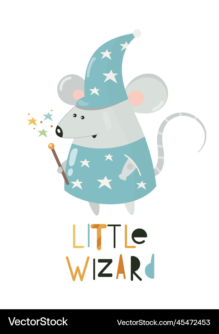 Poster mouse wizard with a magic wand Poster mouse wizard with a magic wand vector image