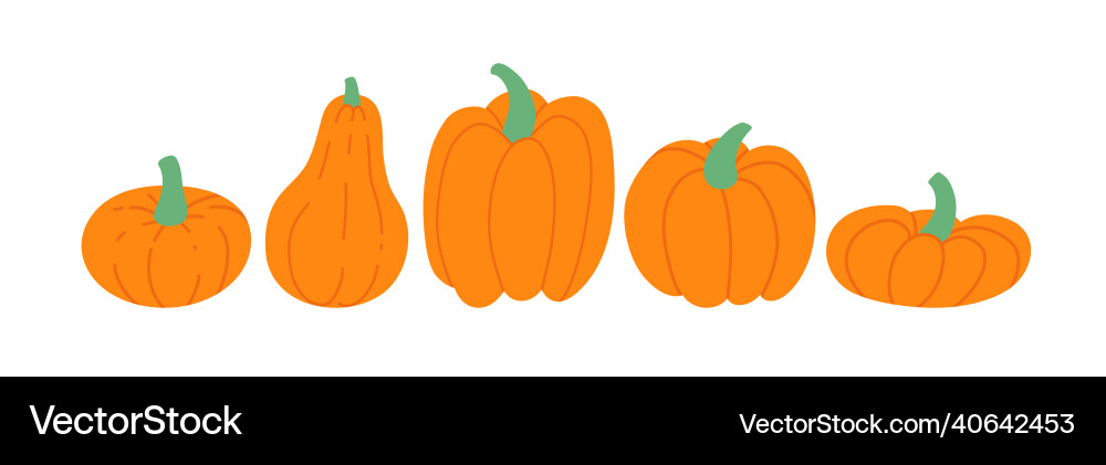 Row of five pumkins flat Row of five pumkins flat vector image