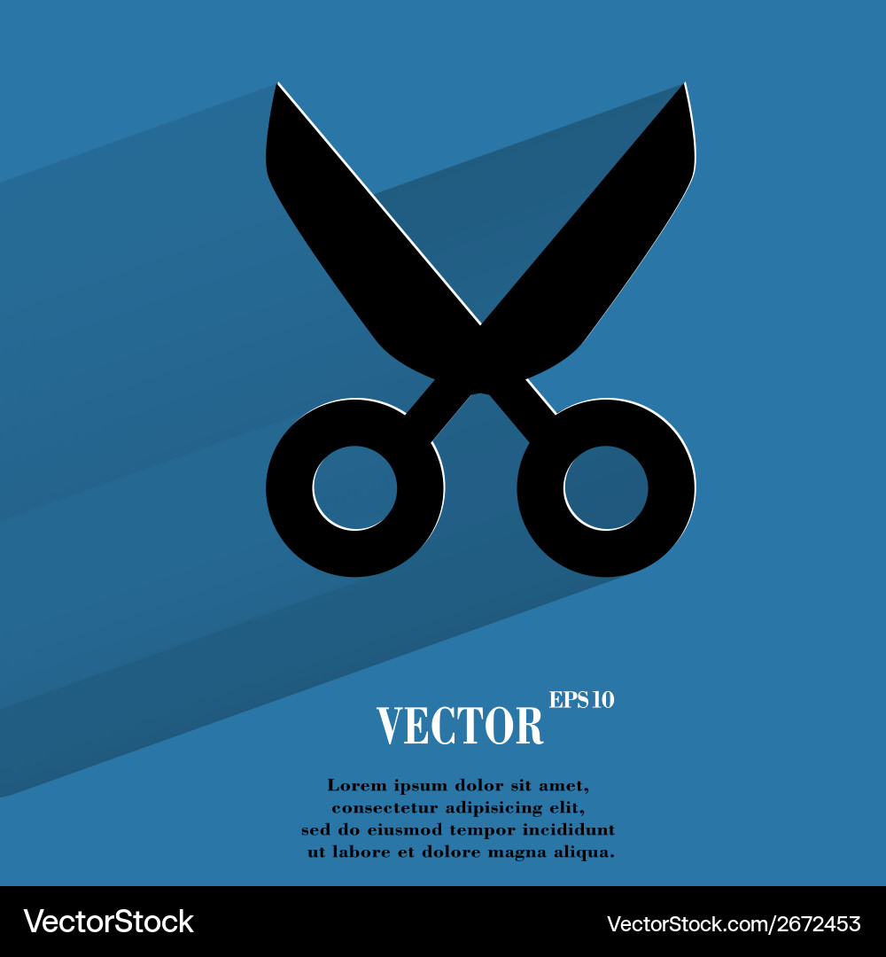 Scissors flat modern web button with long shadow vector image