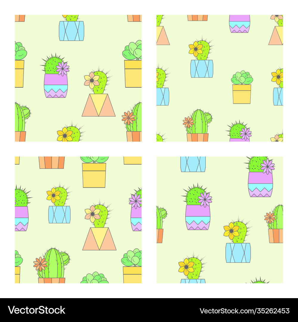 Set four seamless patterns with cacti Set four seamless patterns with cacti Vector Image