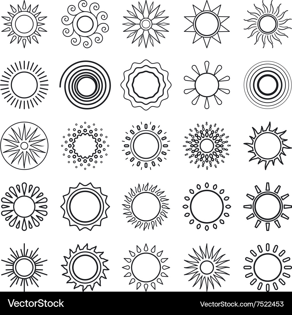 Sun Line Icons - Solar Symbols Vector Image