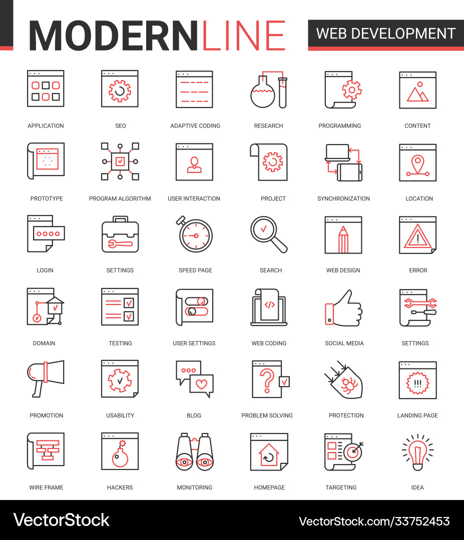 Web Development Line Icons Vector Image