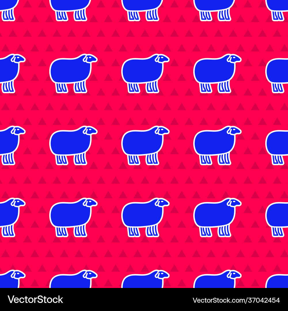 Blue sheep icon isolated seamless pattern on red Blue sheep icon isolated seamless pattern on red vector image