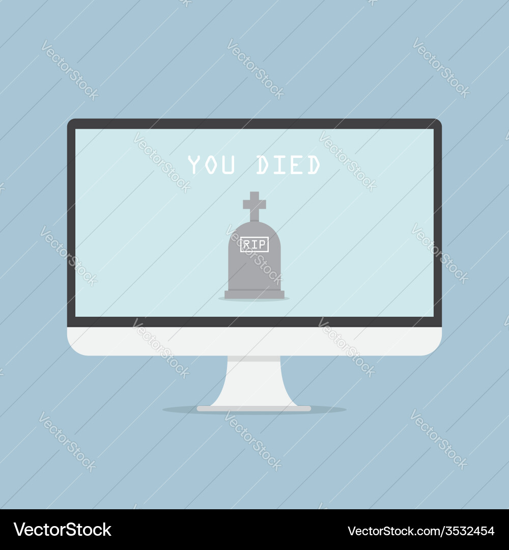 Computer monitor with grave and text you died Vector Image
