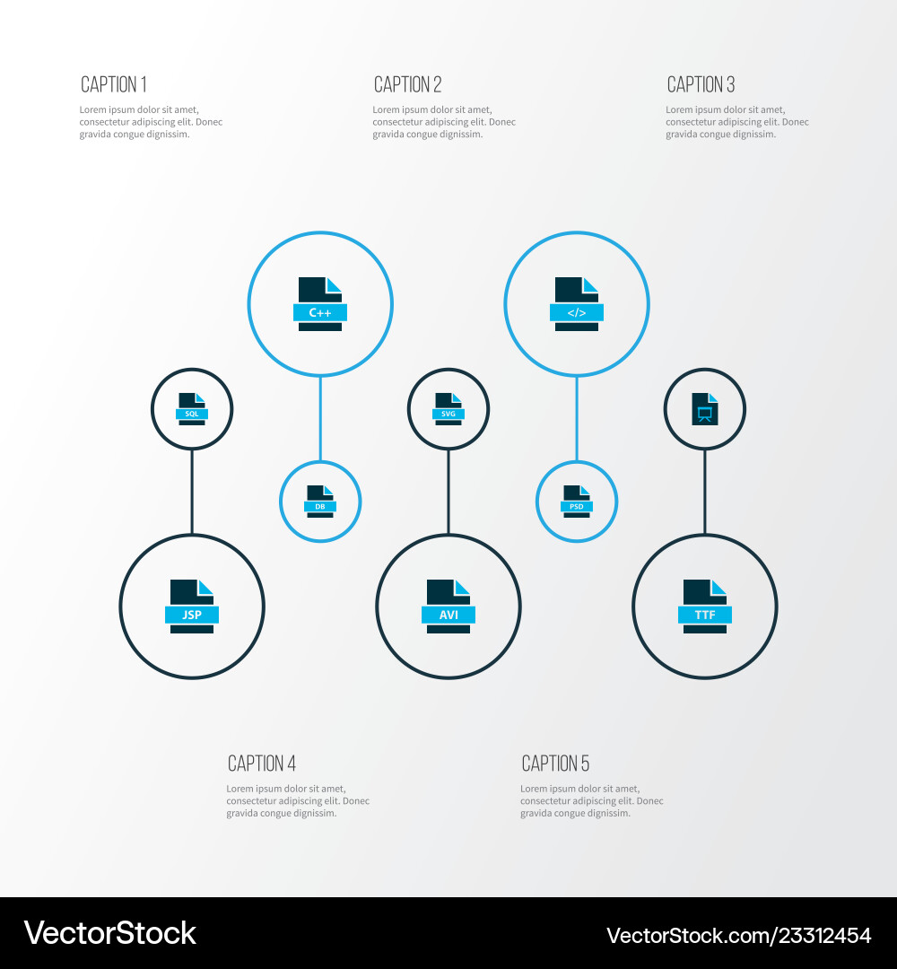 Document icons colored set with file ttf Document icons colored set with file ttf vector image
