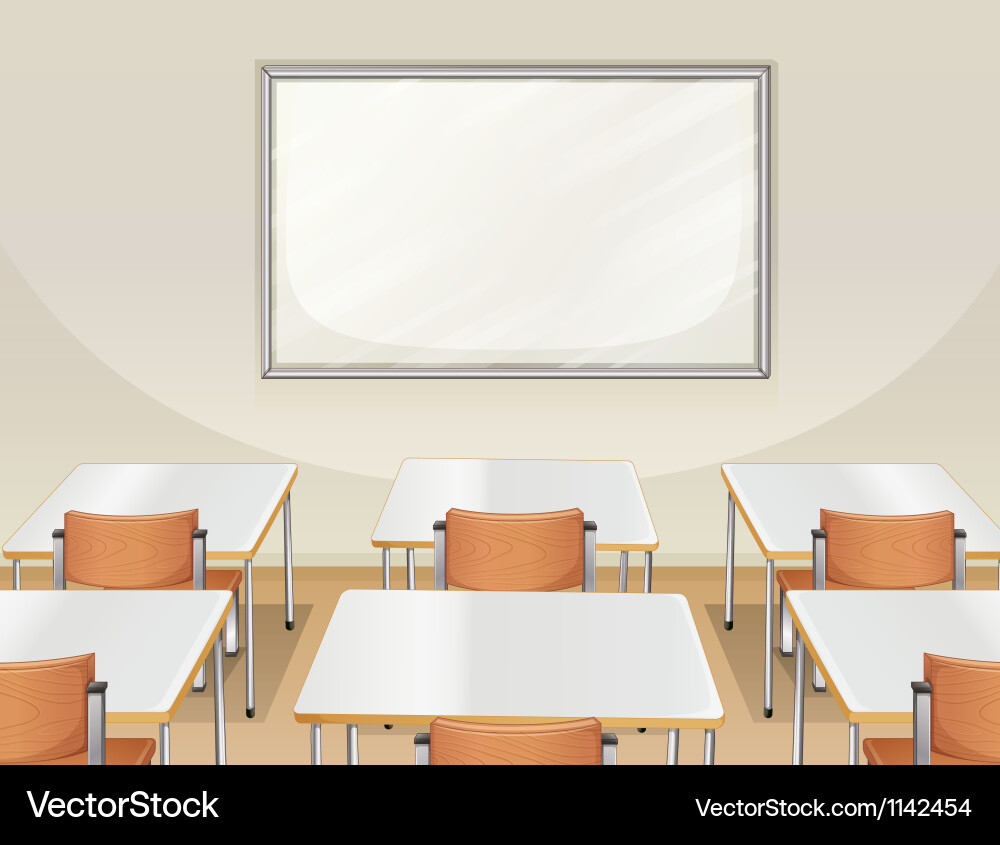 Empty Classroom with Whiteboard Vector Image